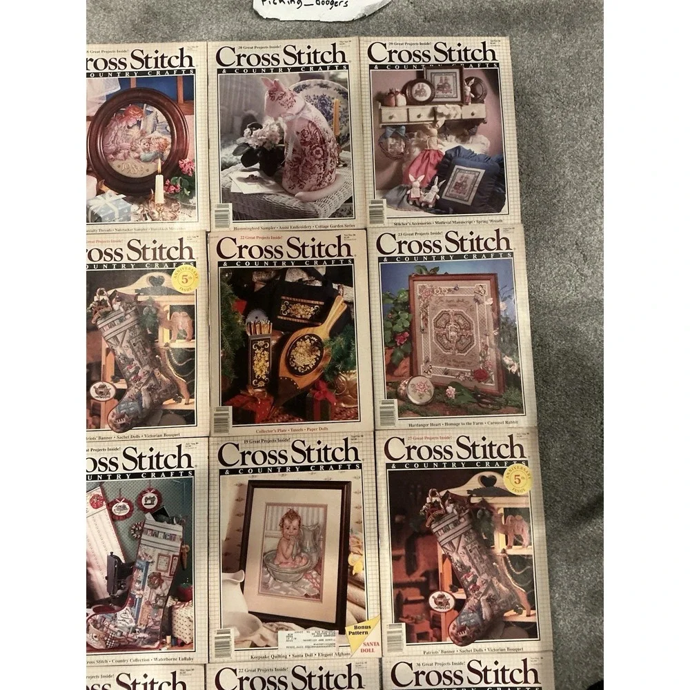 Lot of 13 Vintage Cross Stitch & Country Crafts Magazine Stitching Patterns